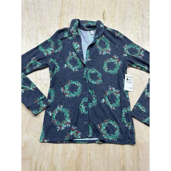 Brushed Hacci Pajamas Top Only Christmas Small Nordstrom New! Nvy Peacoat Wreath - Picture 1 of 6